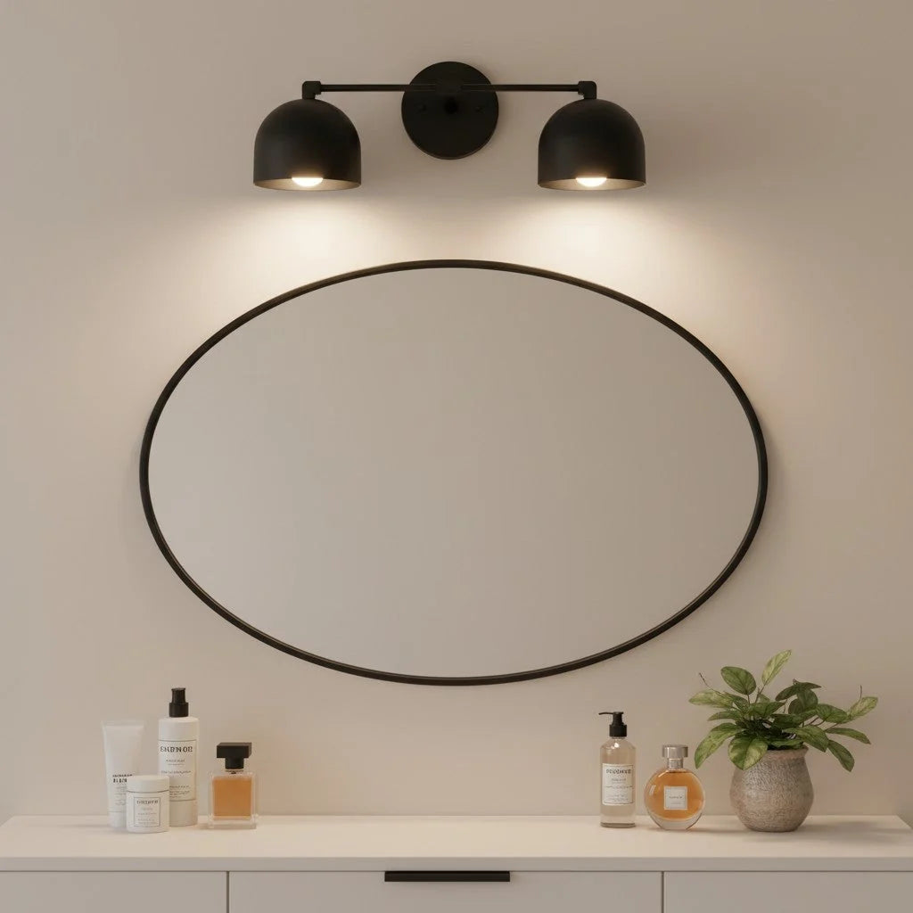 Wall Sconce Deep Spherical Shade Metal Brass & Black