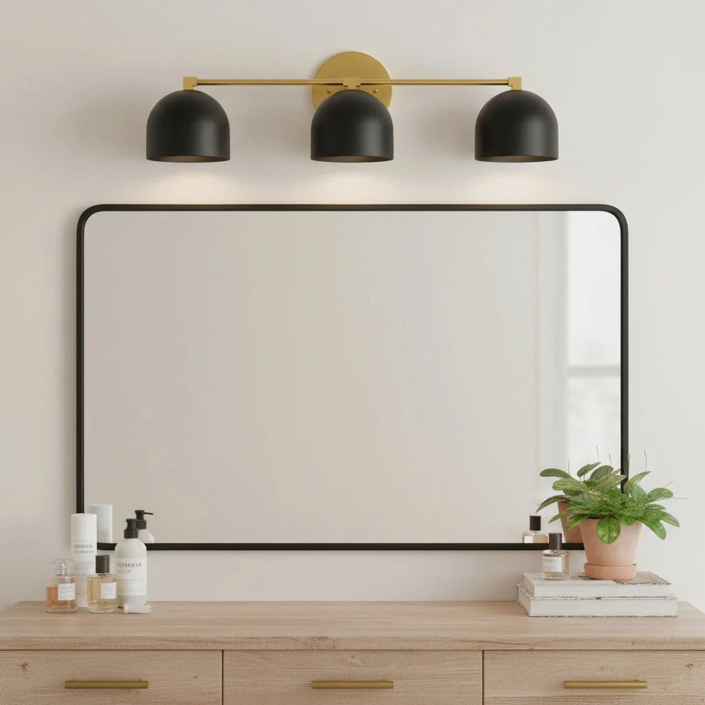 Wall Sconce Deep Spherical Shade Metal Brass & Black
