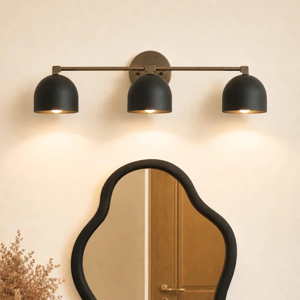 Wall Sconce Deep Spherical Shade Metal Brass & Black