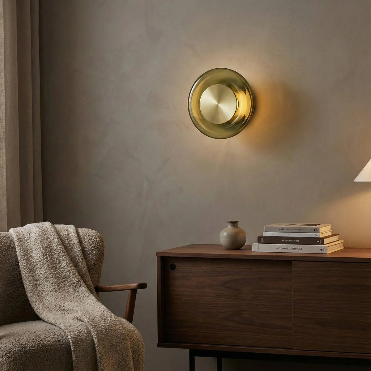 Wall Sconce Hand-Blown Green Glass Gold Finish Integrated LED