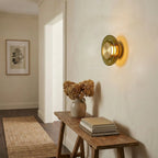 Wall Sconce Hand-Blown Green Glass Gold Finish Integrated LED
