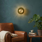 Wall Sconce Hand-Blown Green Glass Gold Finish Integrated LED