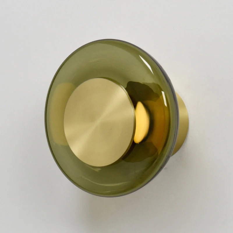 Wall Sconce Hand-Blown Green Glass Gold Finish Integrated LED