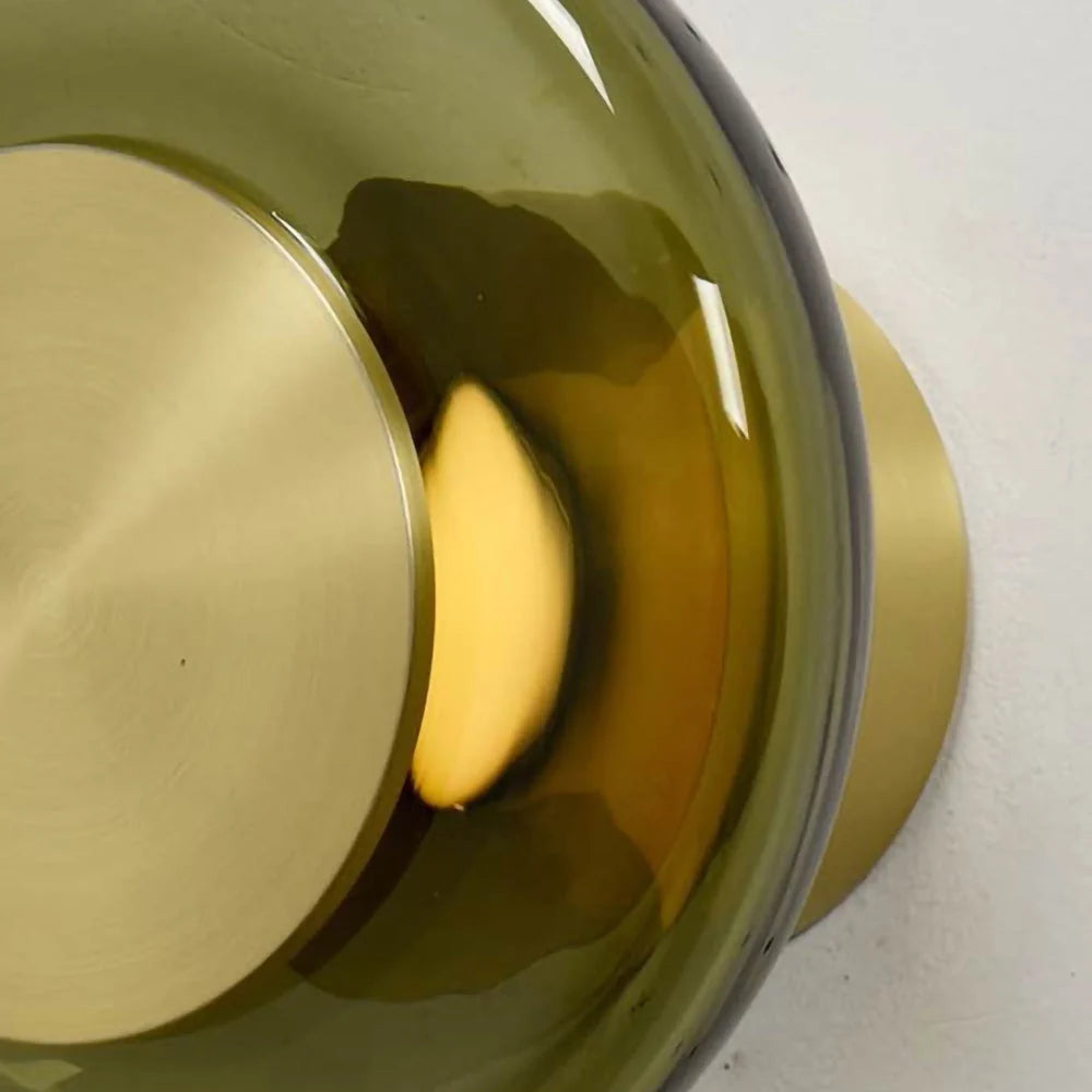Wall Sconce Hand-Blown Green Glass Gold Finish Integrated LED