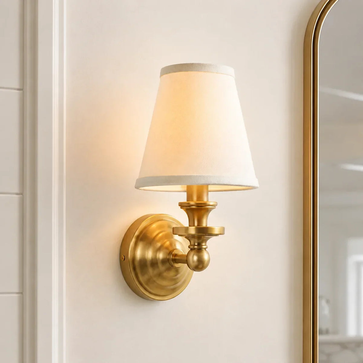 Wall Sconce Linen Shade & Brass Finish