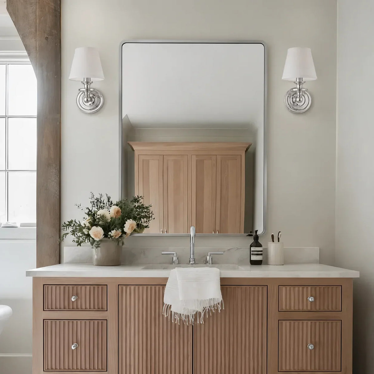 Wall Sconce Linen Shade & Brass Finish