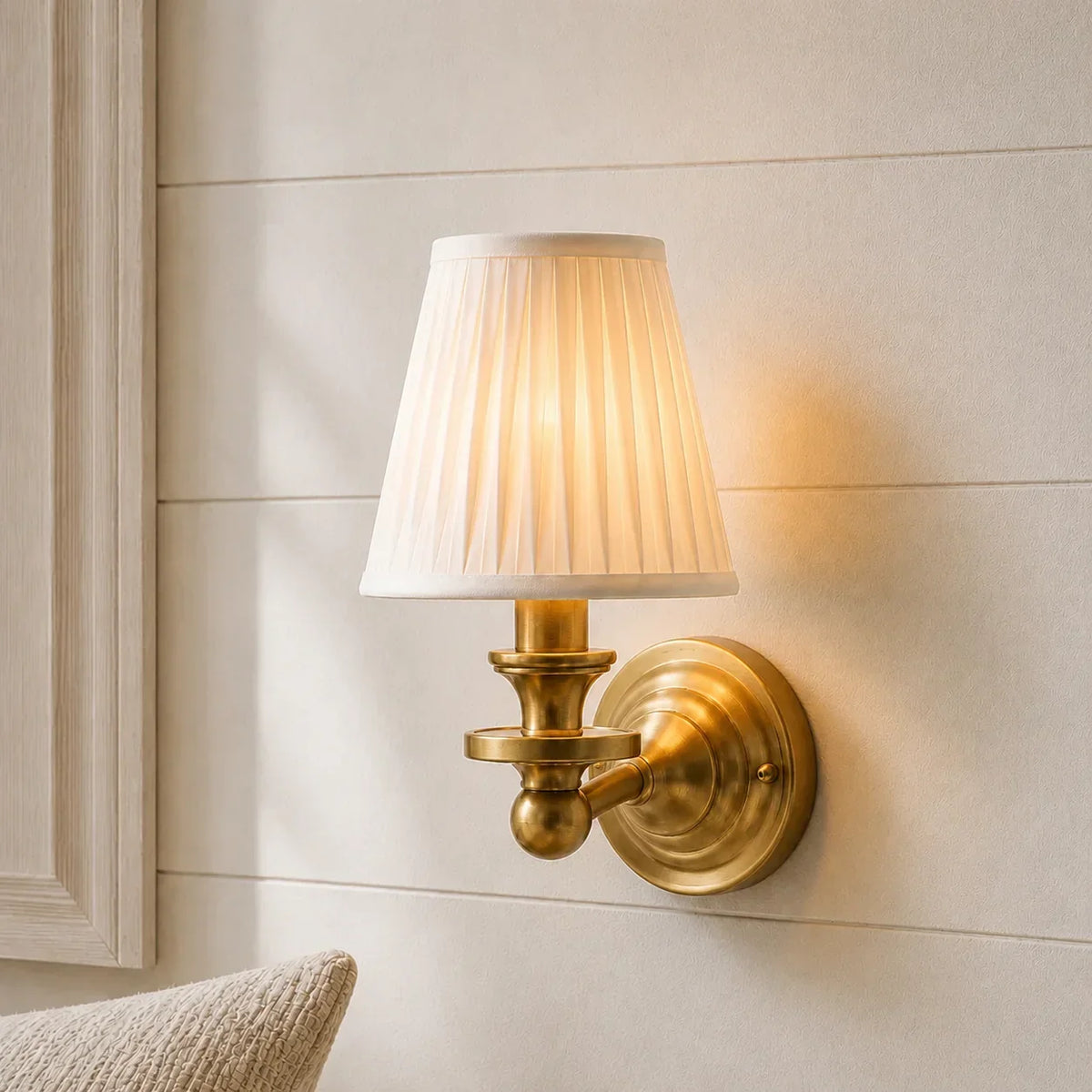 Wall Sconce Linen Shade & Brass Finish
