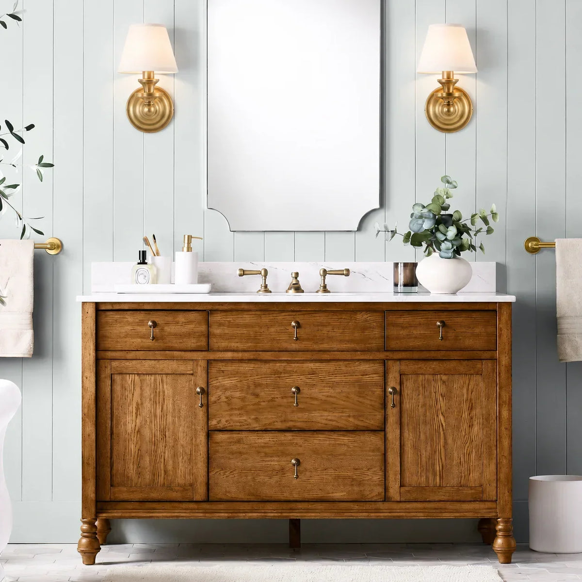 Wall Sconce Linen Shade & Brass Finish