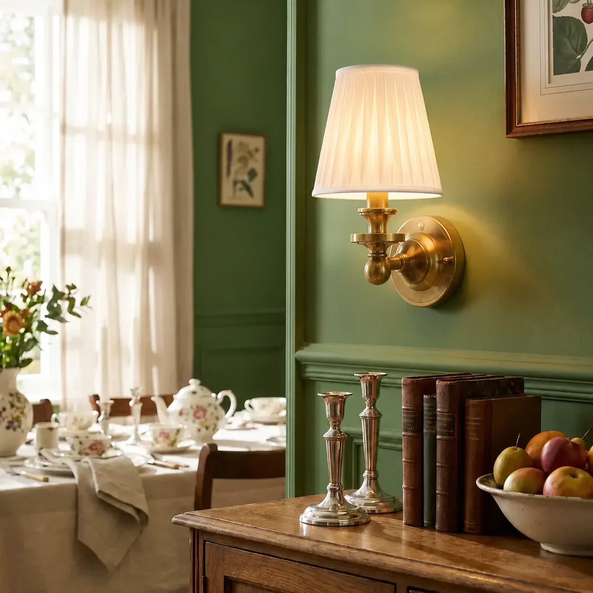 Wall Sconce Linen Shade & Brass Finish