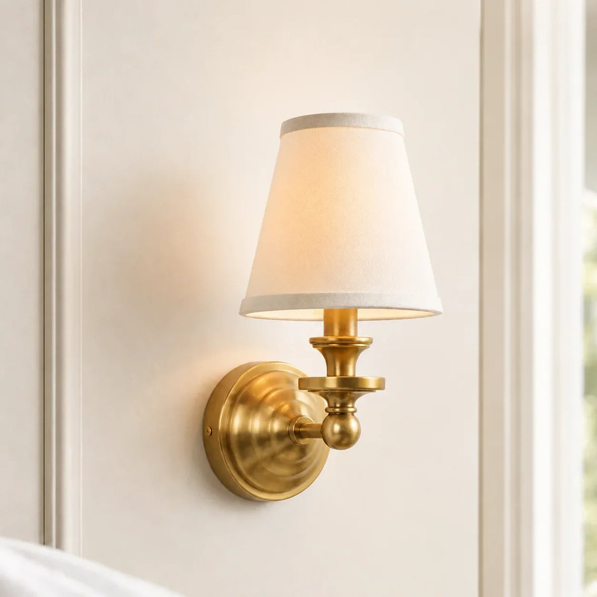 Wall Sconce Linen Shade & Brass Finish