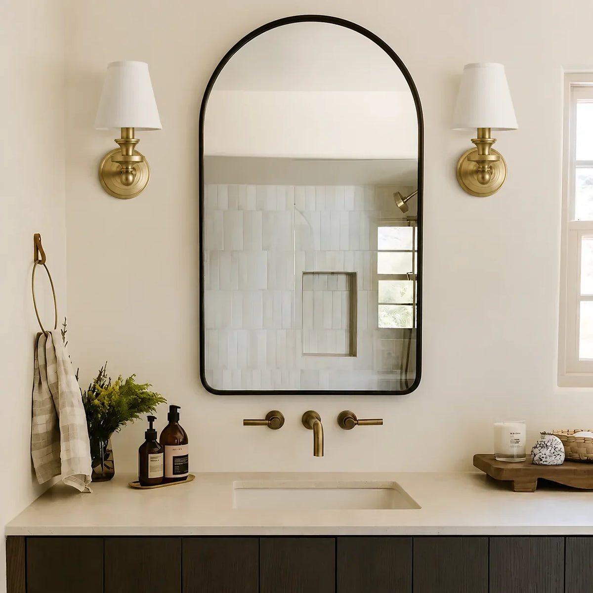 Wall Sconce Linen Shade & Brass Finish