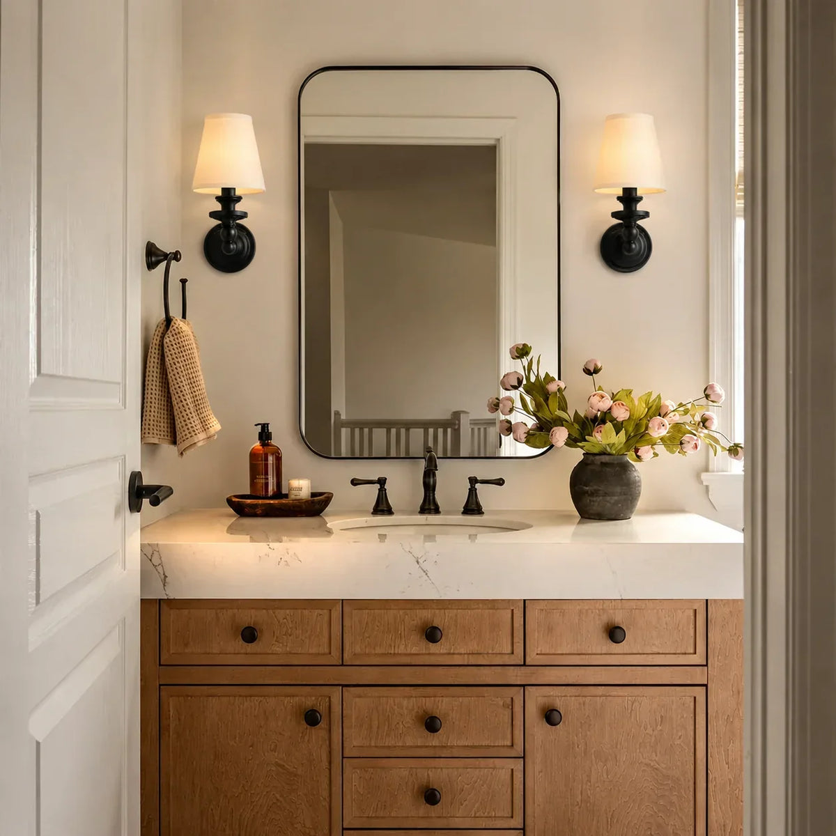 Wall Sconce Linen Shade & Brass Finish