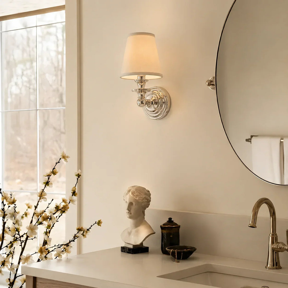 Wall Sconce Linen Shade & Brass Finish