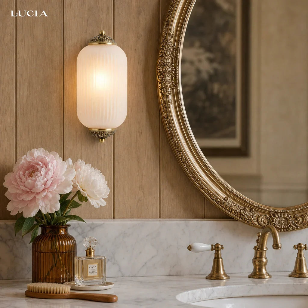 Wall Sconce Milk Glass Shade Antique Brass Finish
