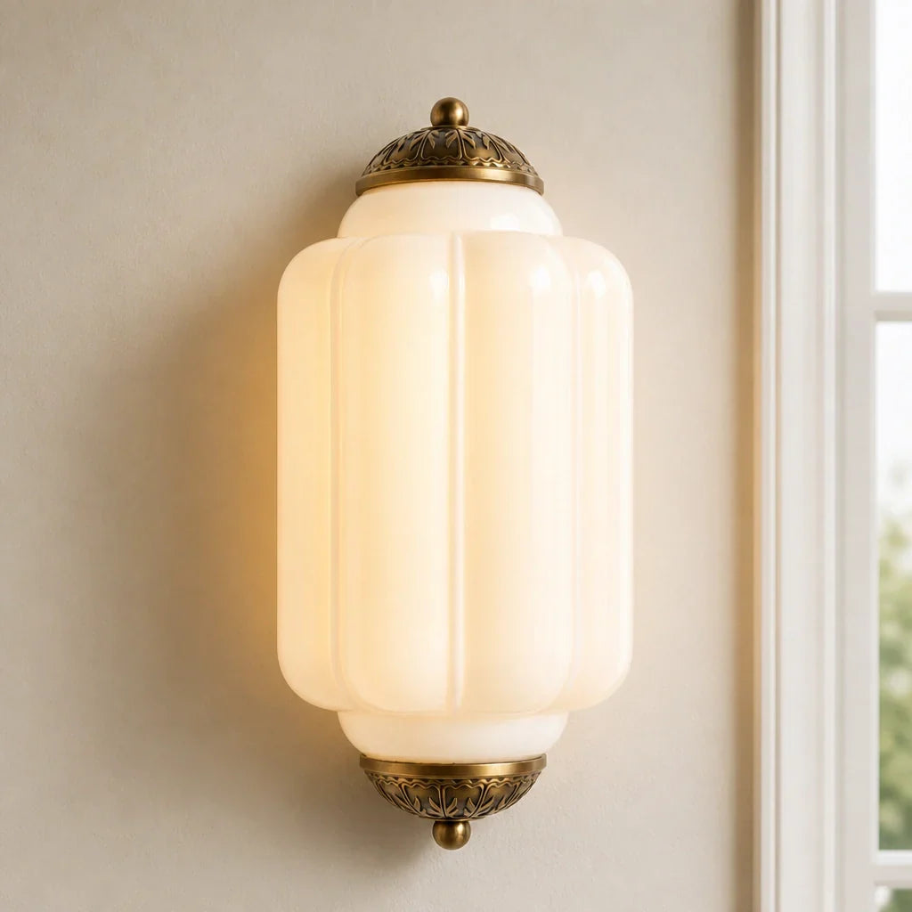 Wall Sconce Milk Glass Shade Antique Brass Finish