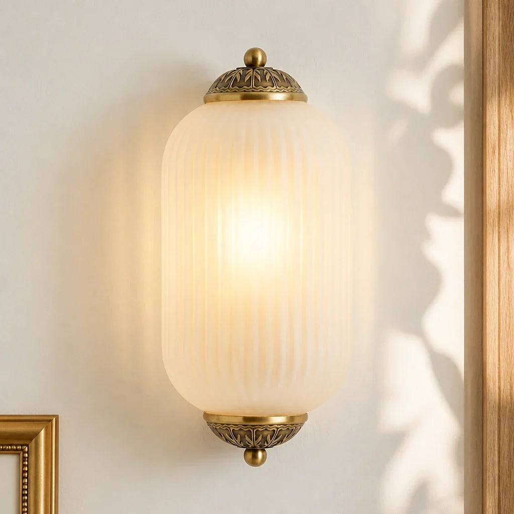Wall Sconce Milk Glass Shade Antique Brass Finish