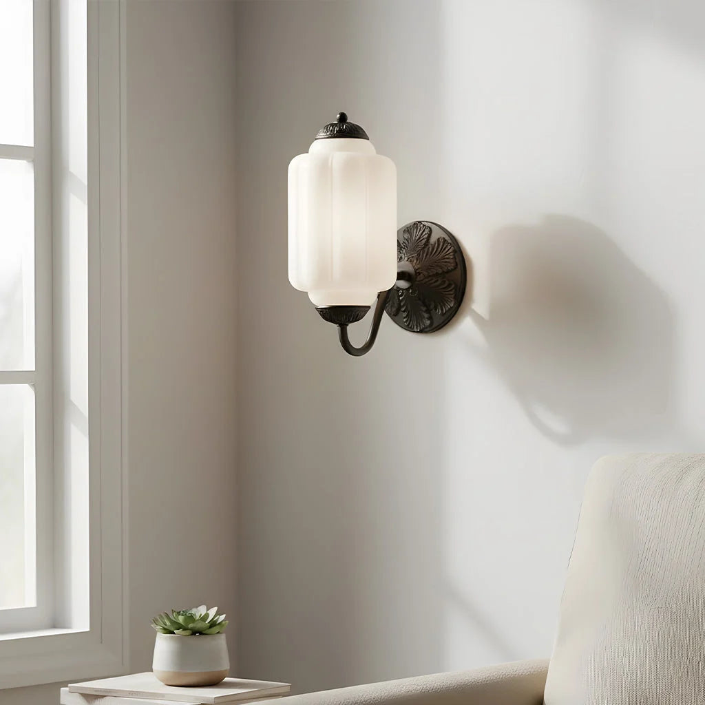 Wall Sconce Milk Glass Shade & Oiled Brass Finish