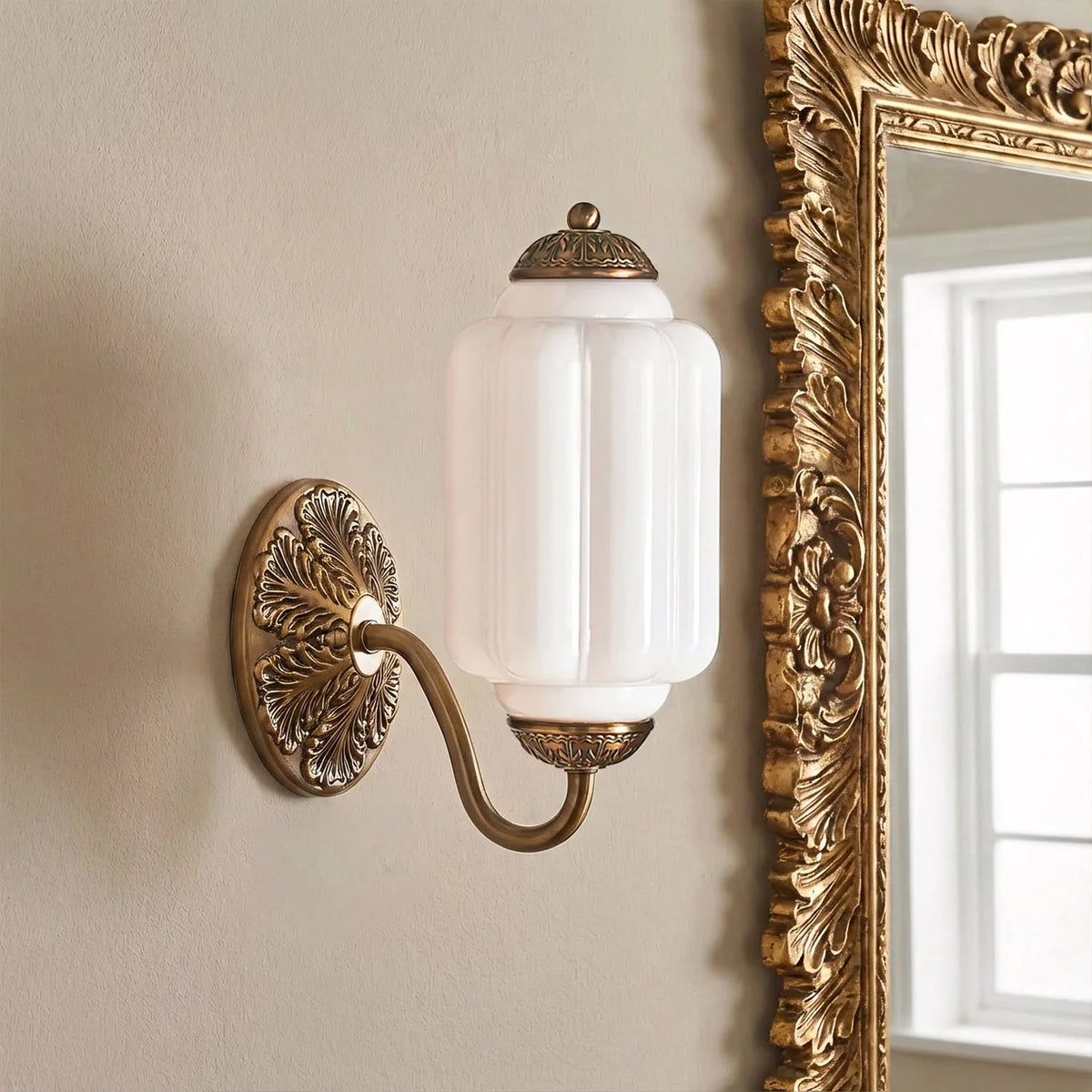 Wall Sconce Milk Glass Shade & Oiled Brass Finish