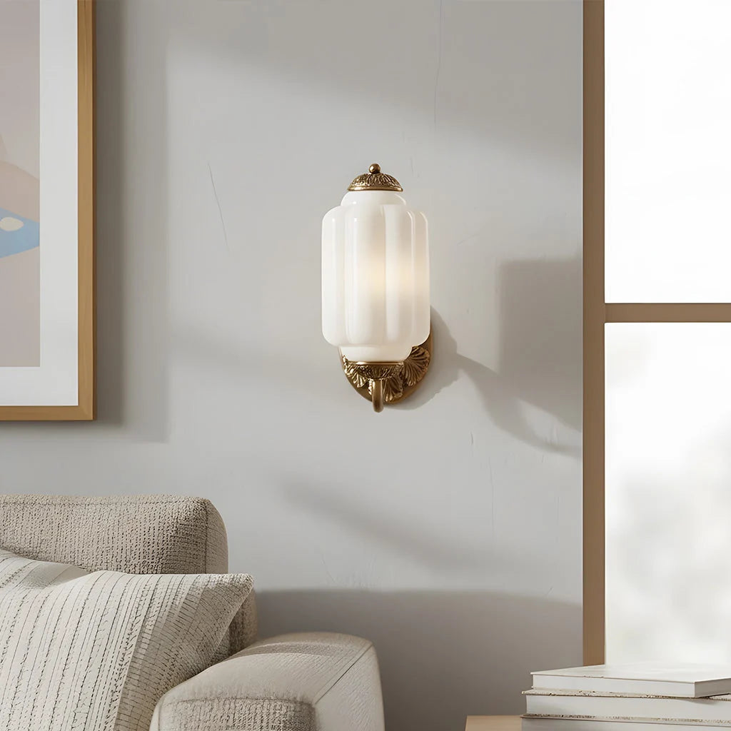 Wall Sconce Milk Glass Shade & Oiled Brass Finish