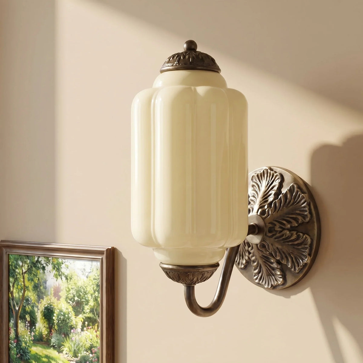 Wall Sconce Milk Glass Shade & Oiled Brass Finish