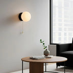 Wall Sconce Milky Glass Globe Iron Frame Pull Switch