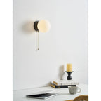 Wall Sconce Milky Glass Globe Iron Frame Pull Switch