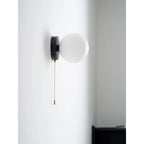 Wall Sconce Milky Glass Globe Iron Frame Pull Switch