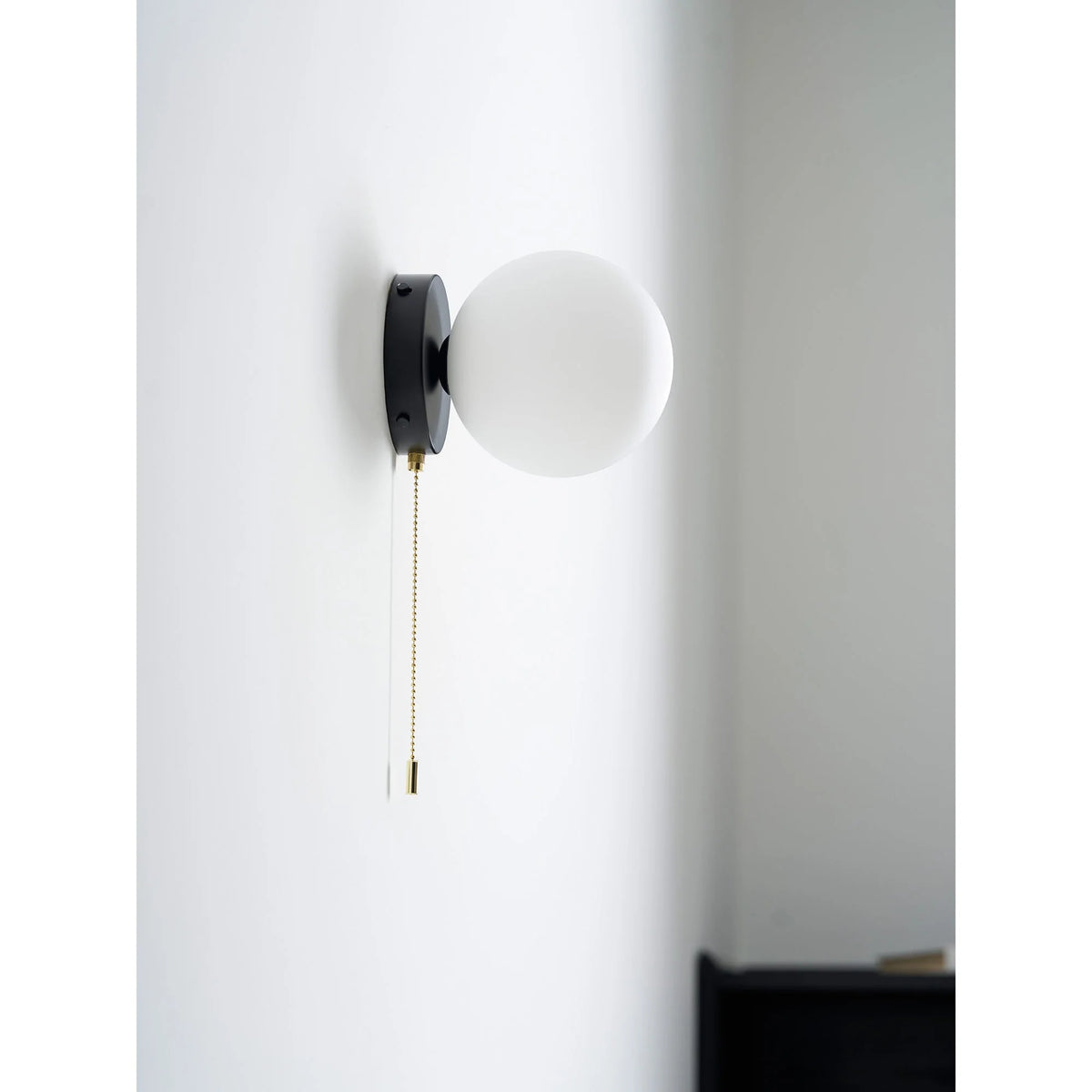 Wall Sconce Milky Glass Globe Iron Frame Pull Switch