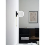 Wall Sconce Milky Glass Globe Iron Frame Pull Switch