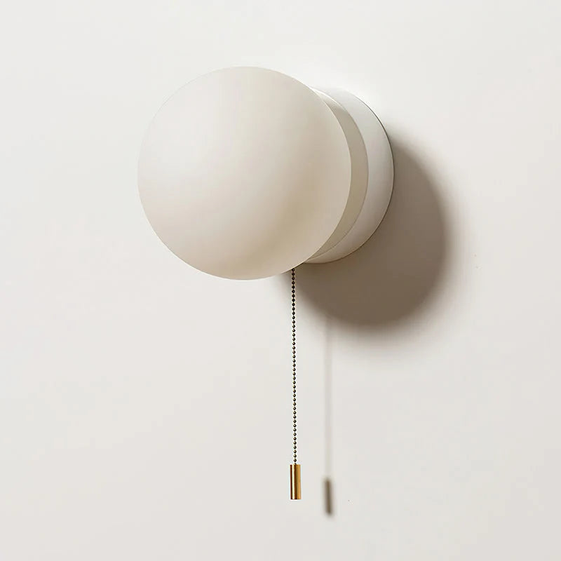 Wall Sconce Milky Glass Globe Iron Frame Pull Switch
