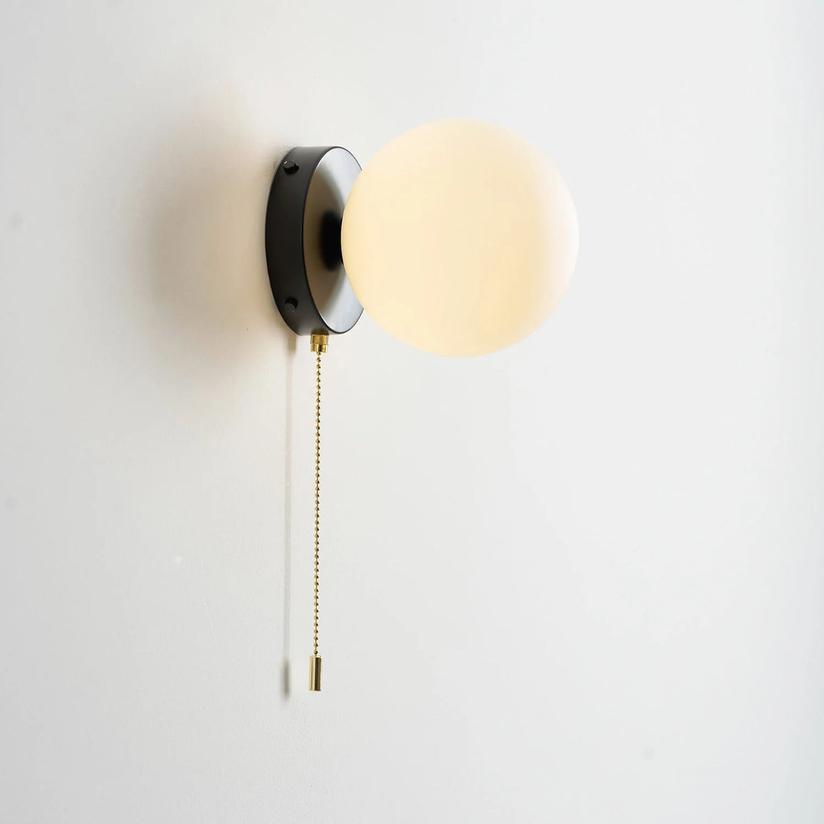 Wall Sconce Milky Glass Globe Iron Frame Pull Switch