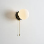 Wall Sconce Milky Glass Globe Iron Frame Pull Switch