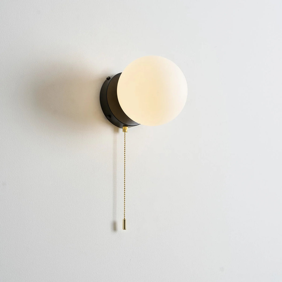 Wall Sconce Milky Glass Globe Iron Frame Pull Switch