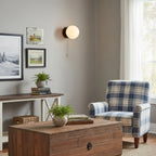 Wall Sconce Milky Glass Globe Iron Frame Pull Switch