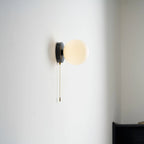 Wall Sconce Milky Glass Globe Iron Frame Pull Switch