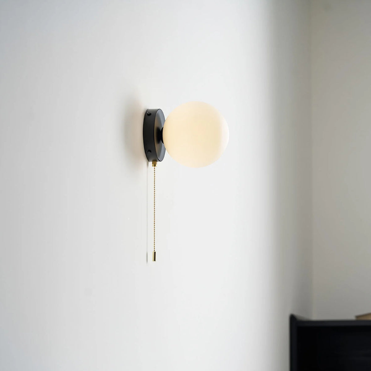 Wall Sconce Milky Glass Globe Iron Frame Pull Switch