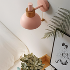 Wall Sconce Pastel Shade Iron & Wood Pull Cord