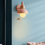 Wall Sconce Pastel Shade Iron & Wood Pull Cord