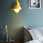Wall Sconce Pastel Shade Iron & Wood Pull Cord