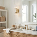 Wall Sconce Ribbed Glass Copper Finish Dimmable