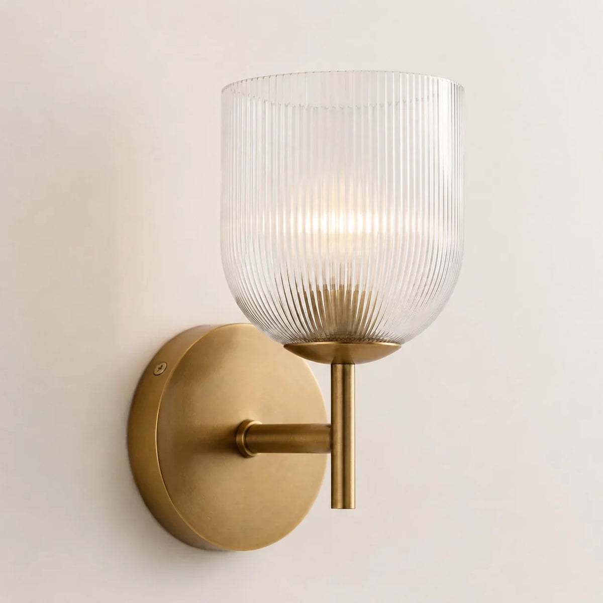 Wall Sconce Ribbed Glass Copper Finish Dimmable