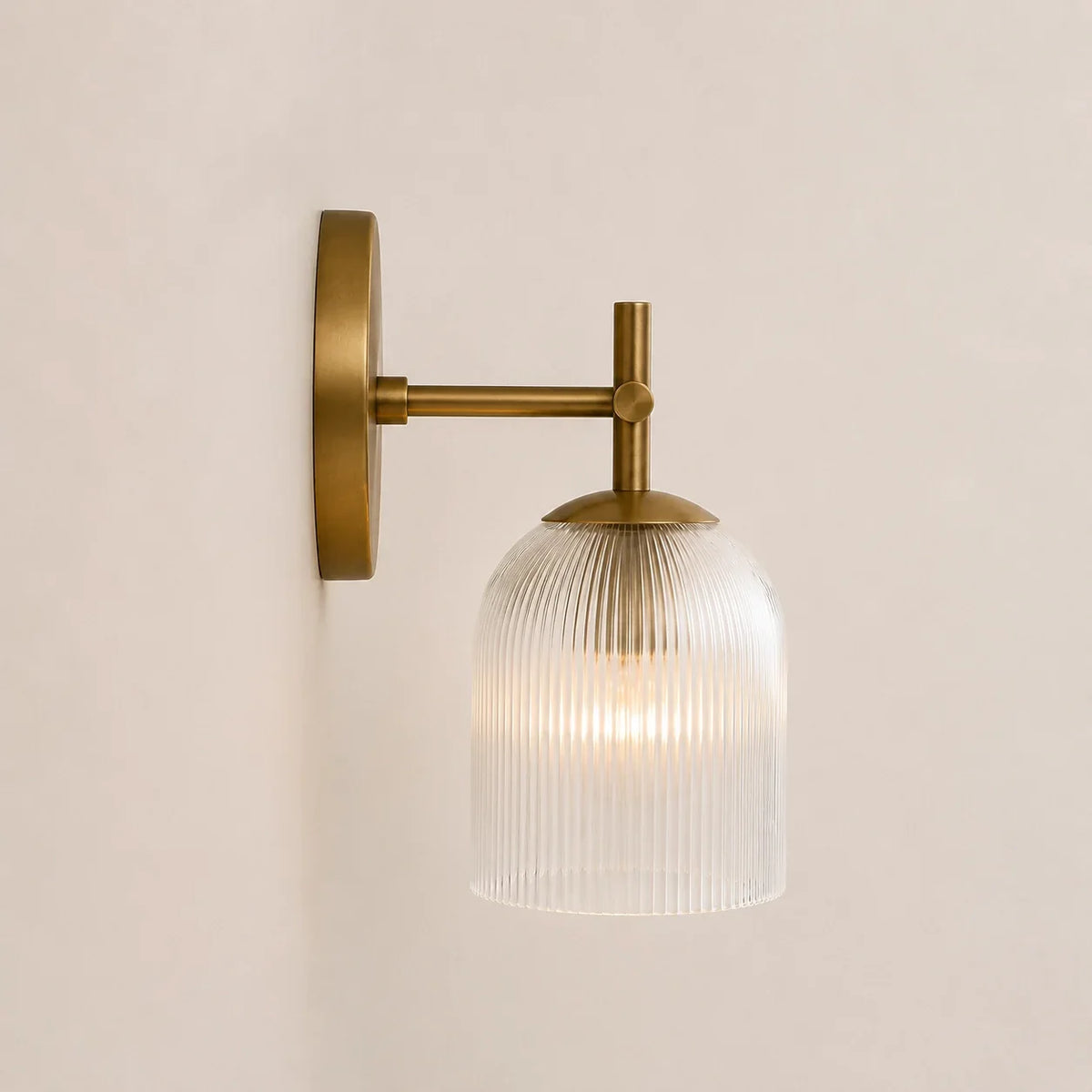 Wall Sconce Ribbed Glass Copper Finish Dimmable