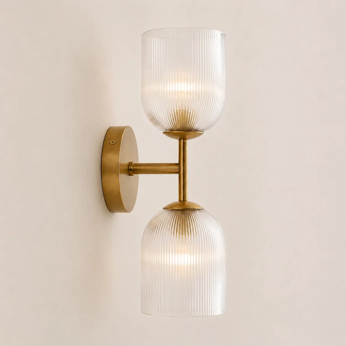 Wall Sconce Ribbed Glass Copper Finish Dimmable
