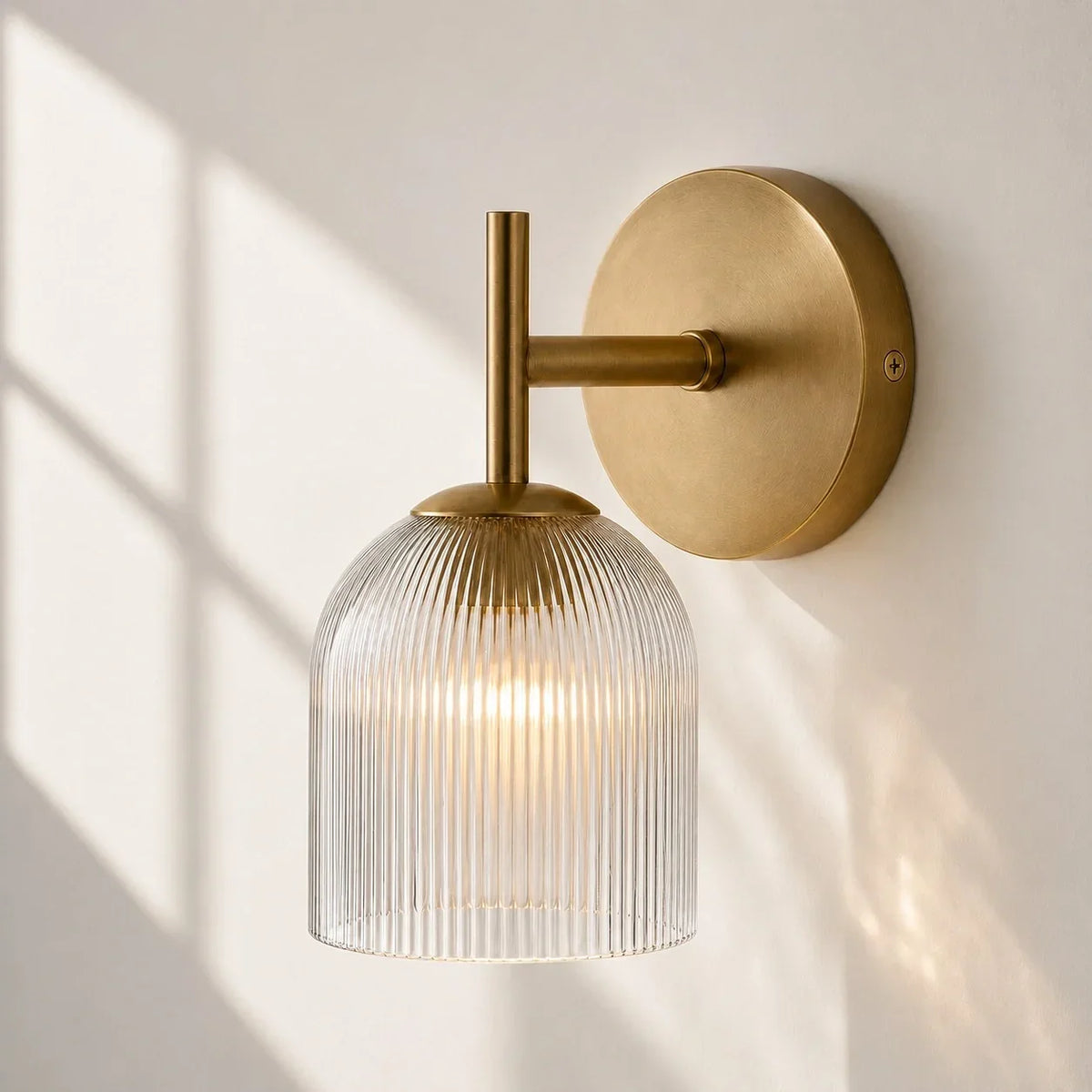 Wall Sconce Ribbed Glass Copper Finish Dimmable
