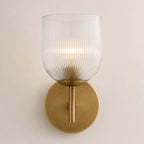 Wall Sconce Ribbed Glass Copper Finish Dimmable