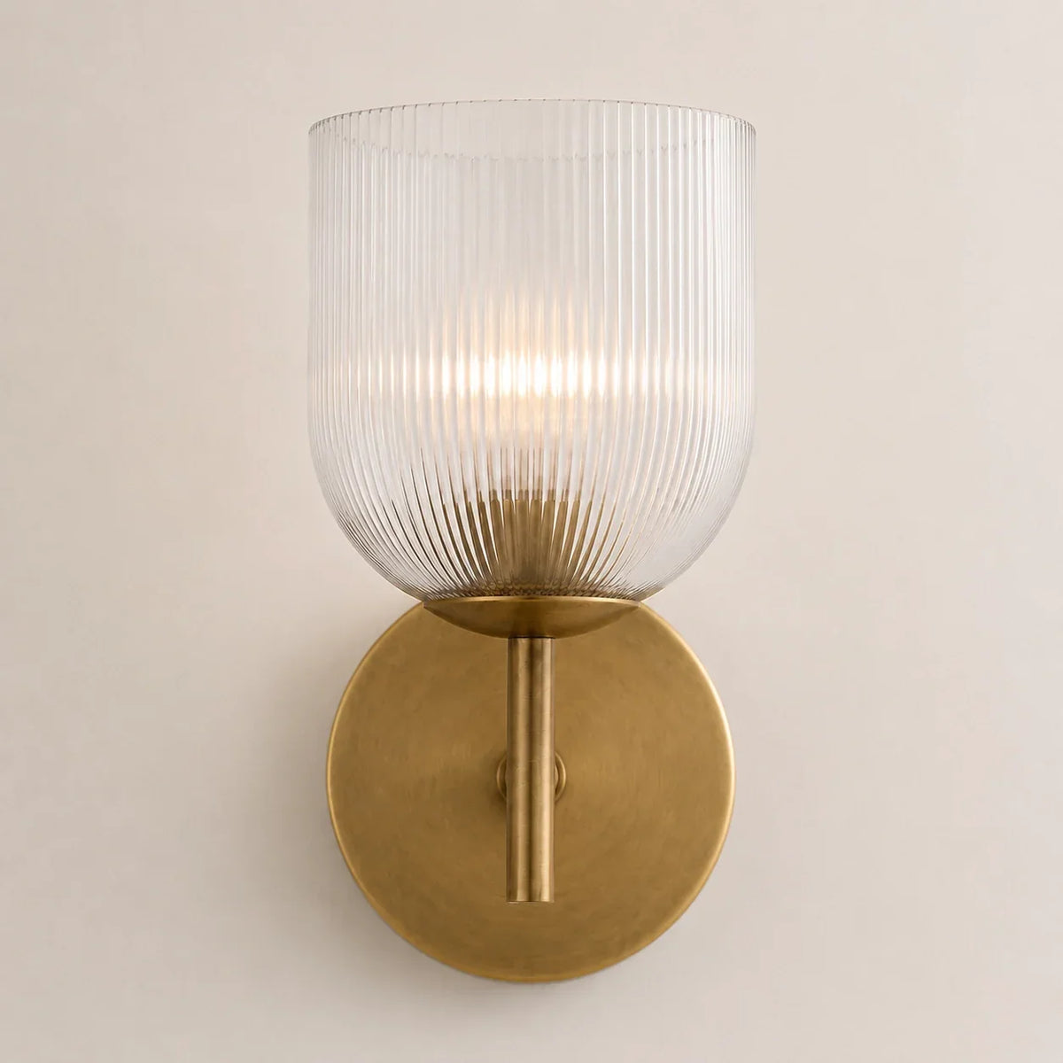 Wall Sconce Ribbed Glass Copper Finish Dimmable