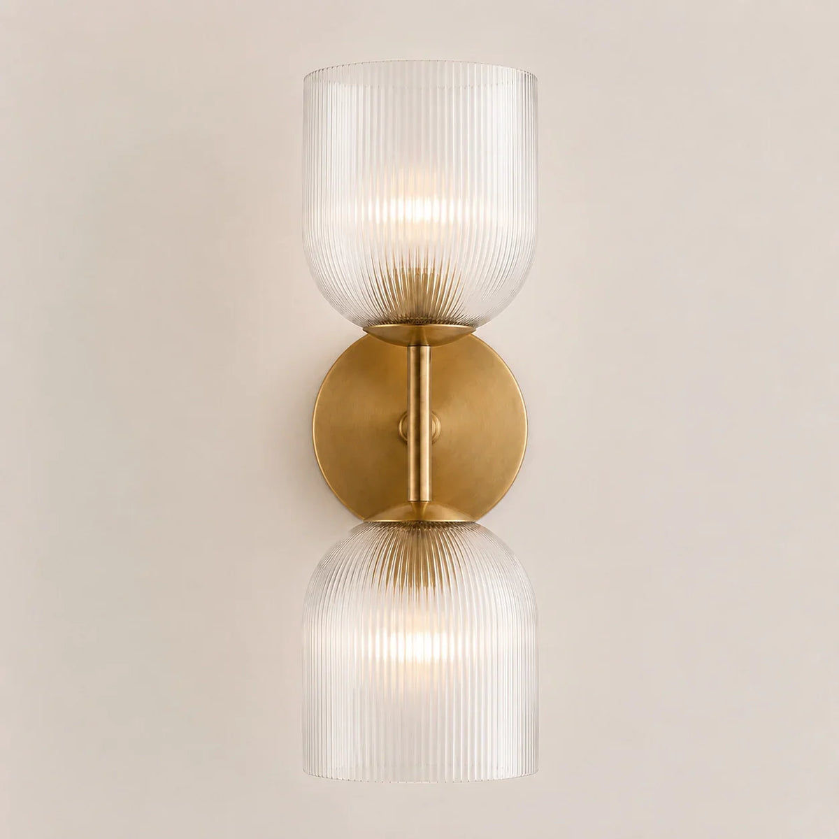 Wall Sconce Ribbed Glass Copper Finish Dimmable
