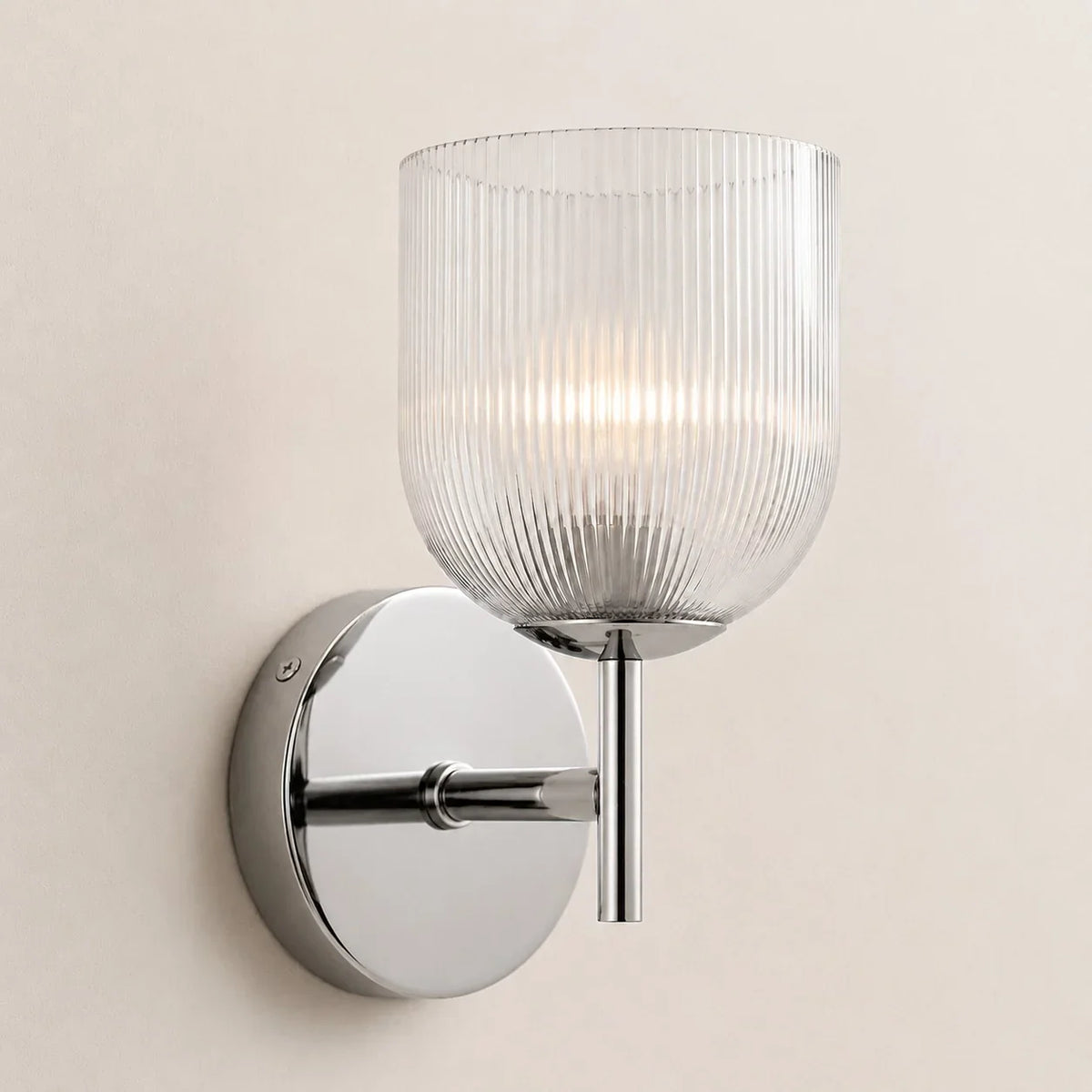 Wall Sconce Ribbed Glass Copper Finish Dimmable