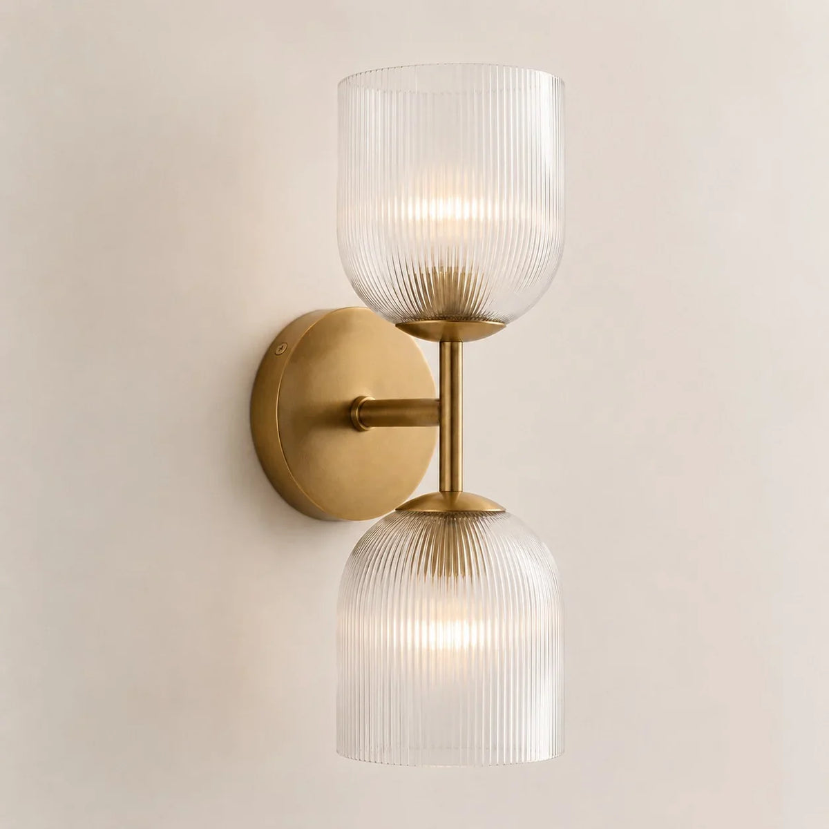 Wall Sconce Ribbed Glass Copper Finish Dimmable