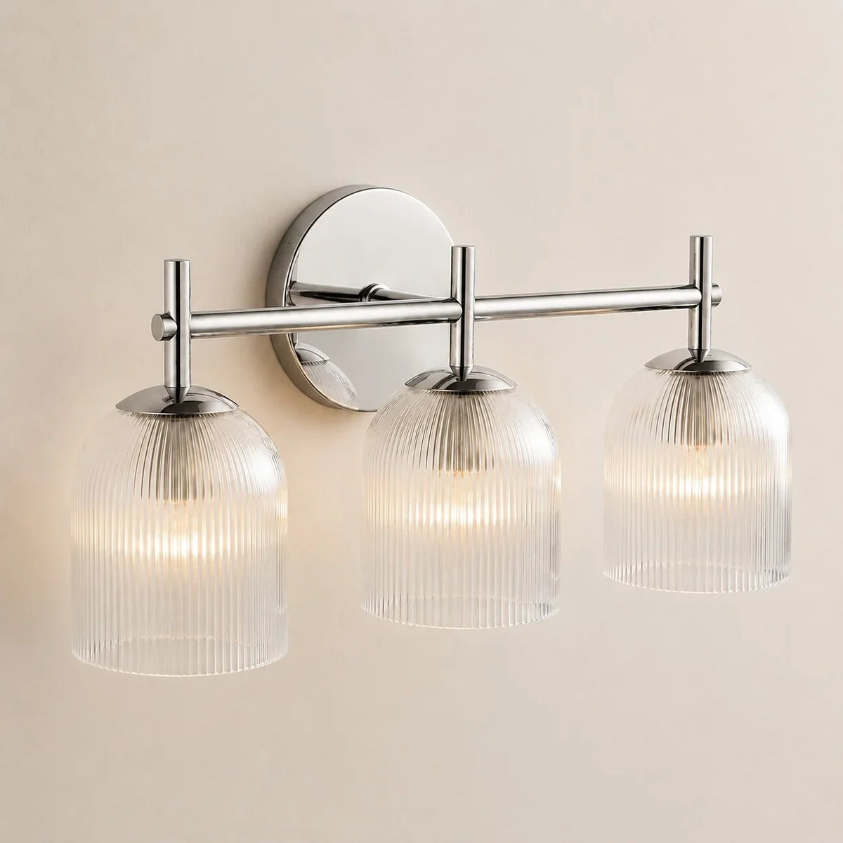 Wall Sconce Ribbed Glass Copper Finish Dimmable